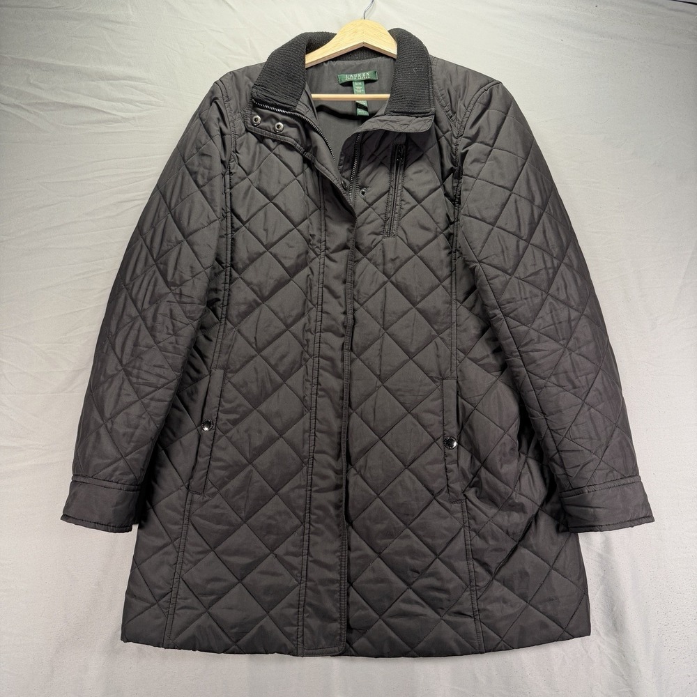 Lauren Ralph Lauren Jacket Womens Medium Black Quilted Overcoat Full Zip